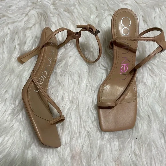 Calvin Klein Tan Heeled Sandals with Ankle Straps - Picture 1 of 5